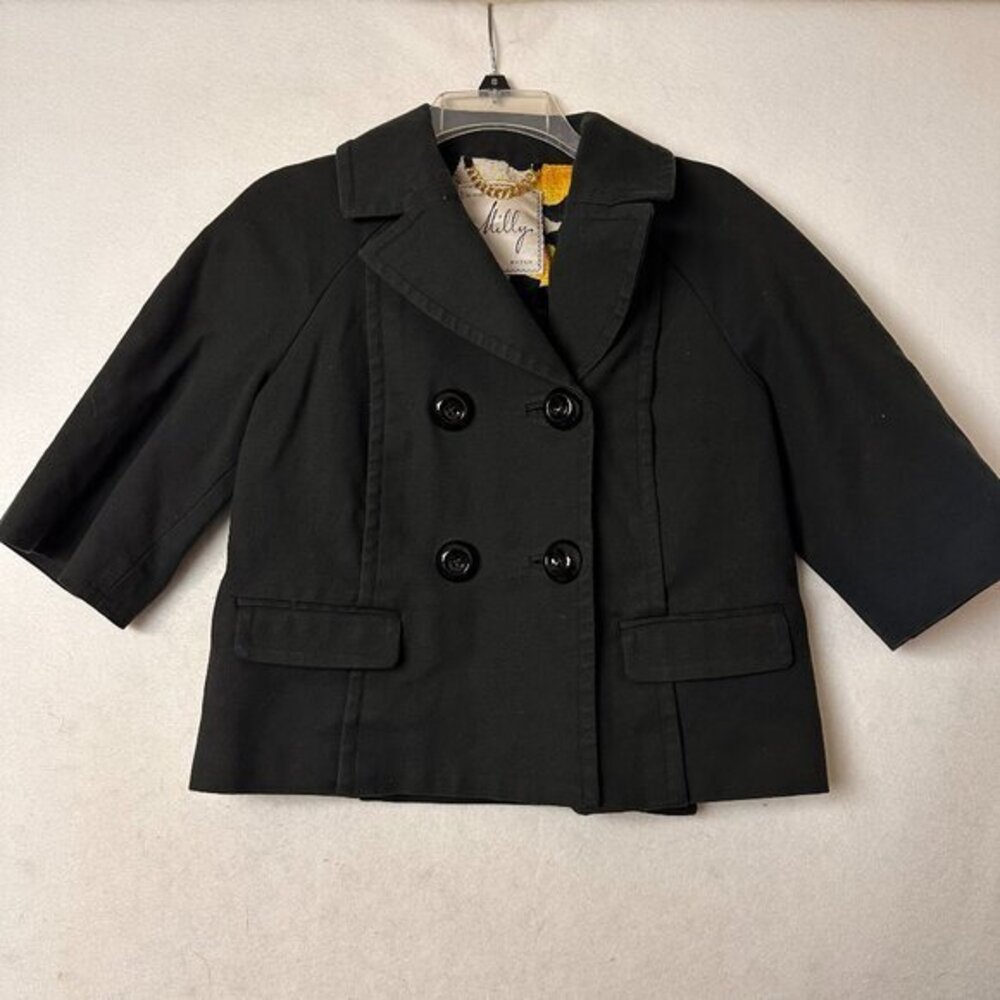 MILLY of New York coat Women‎ 2 Black cropped 3/4 sleeve USA swing
